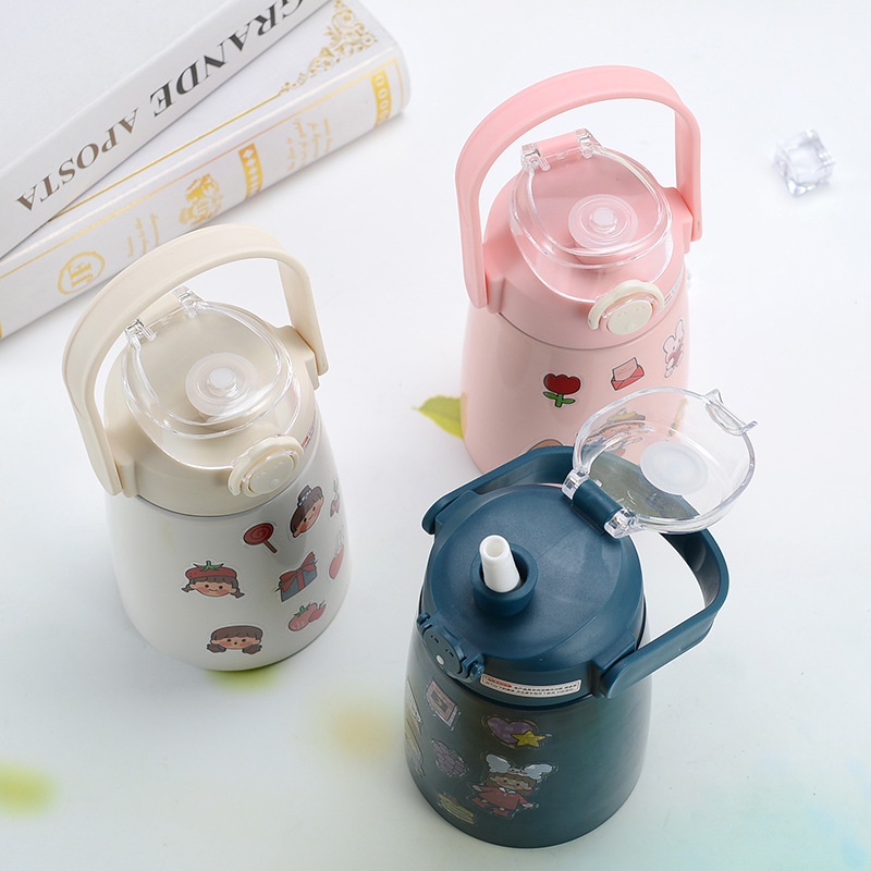 Bình Nước Giữ Nhiệt Kute - Bình Giữ Nhiệt 800ml Nhiều Màu Dễ Thương Kèm Ống Hút Và Sticker