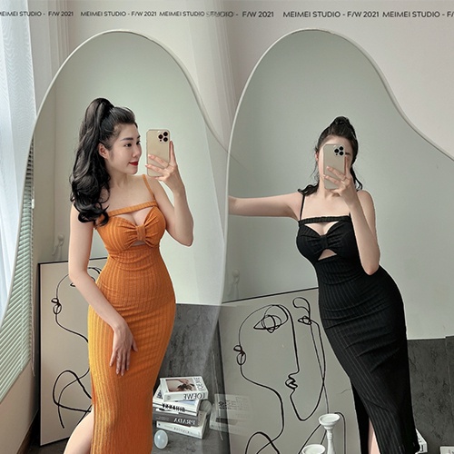 Đầm 2 dây Naomi nơ ngực, dáng ôm, chất vải co giãn thoải mái, mặc đi chơi, đi tiệc | XTV07 | MeiMei Studio