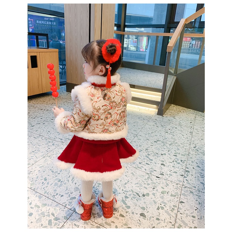 Trang phục kiểu đầm sườn xám Trung Hoa phong cách mùa đông mới cho bé gái