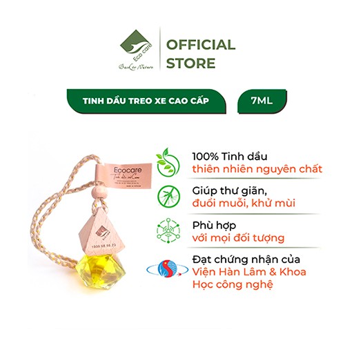 Tinh dầu treo xe ô tô cao cấp ECOCARE 7ml với thành phần nguyên chất tự nhiên, khử mùi và làm thơm xe hơi hiệu quả