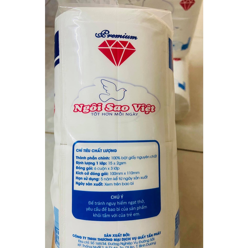 1 LỐC 6 CUÔN GIẤY VỆ SINH CAO CẤP, 3 LỚP không lõi, làm từ BỘT GIẤY NGUYÊN CHẤT không pha, không tái chế, HÀNG LOẠI 1