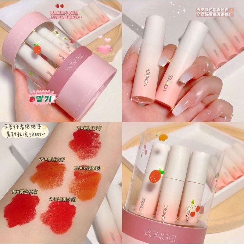 Lọ 5 cây son kem Vongee hồng dâu tây 2021 | BigBuy360 - bigbuy360.vn