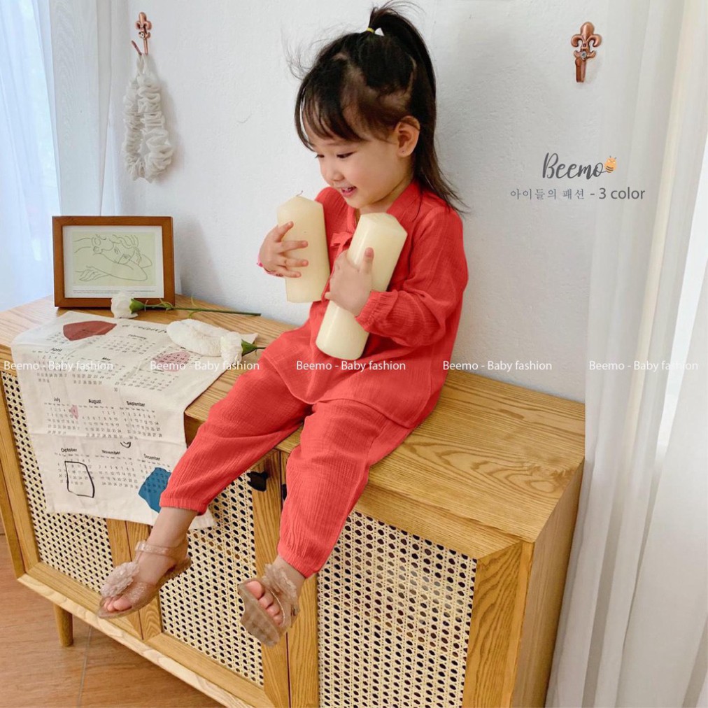 Set/Bộ pijama nơ cổ xinh xắn 3 màu cho bé gái - 20T6-B012