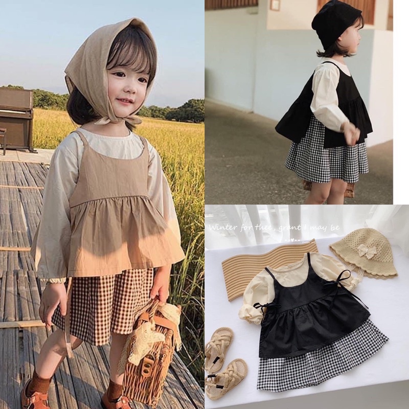 Set váy kèm yếm bé gái