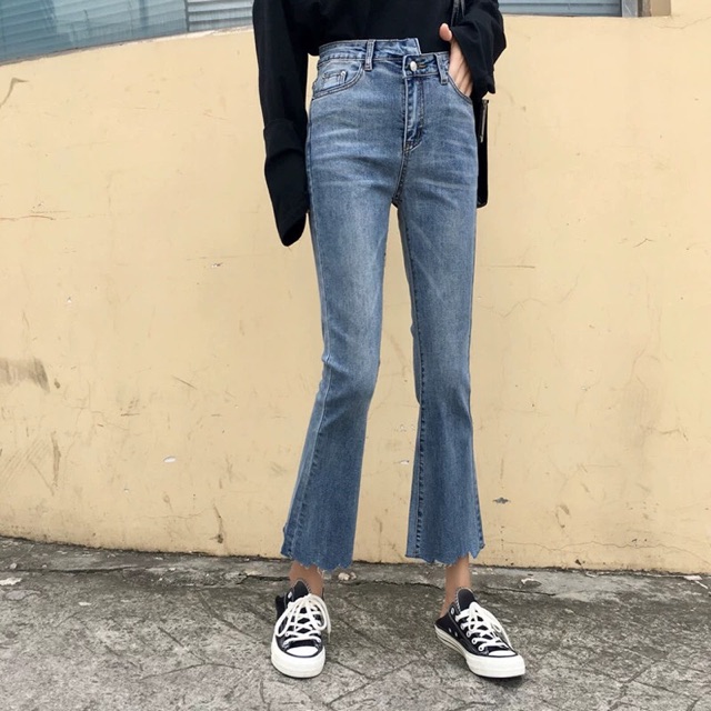 (Order) Có bigsize Quần jeans cạp lệch, gấu loe rách hot hit - mẫu mới 2019