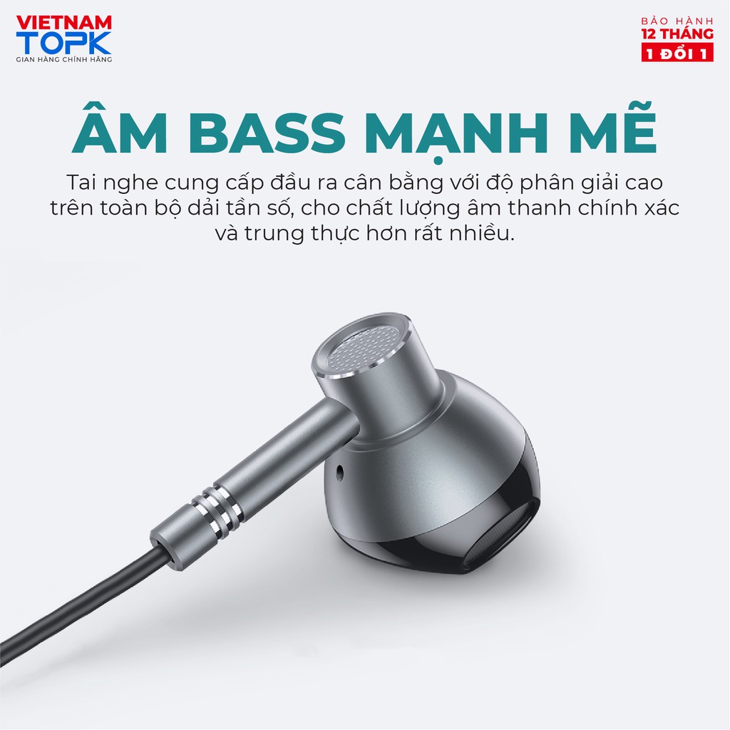 Tai nghe nhét tai có dây TOPK F35 - Âm thanh Stereo Hifi - Jack cắm 3.5mm - Hàng chính hãng - Bảo hành 12 tháng 1 đổi 1