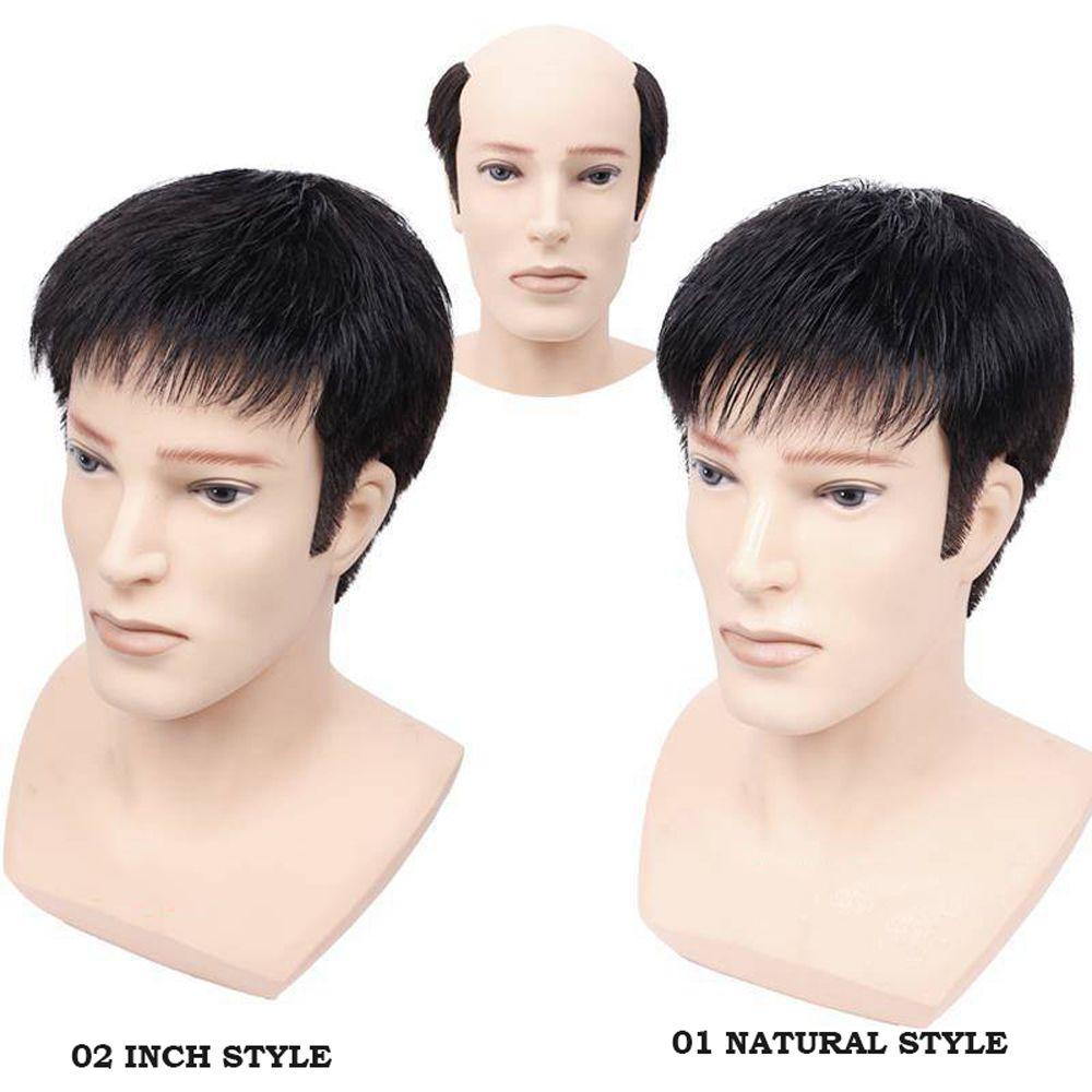 Bộ Tóc Giả Nam Ngắn Màu Đen Tự Nhiên Có Mái Che Hai Bên Chống Rụng Tóc