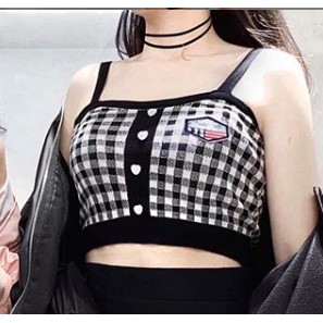 THE FANCE | Áo croptop 2 dây len dệt thêu logo US VILLA CAMI