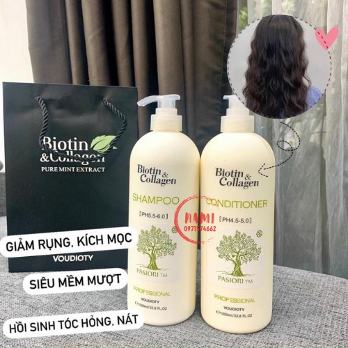 Cặp Dầu Gội Xả Biotin Collagen Trắng.Giảm Rụng Tóc,Phục Hồi Tóc Khô Xơ, Hư Tổn, Kích Thích Mọc Tóc