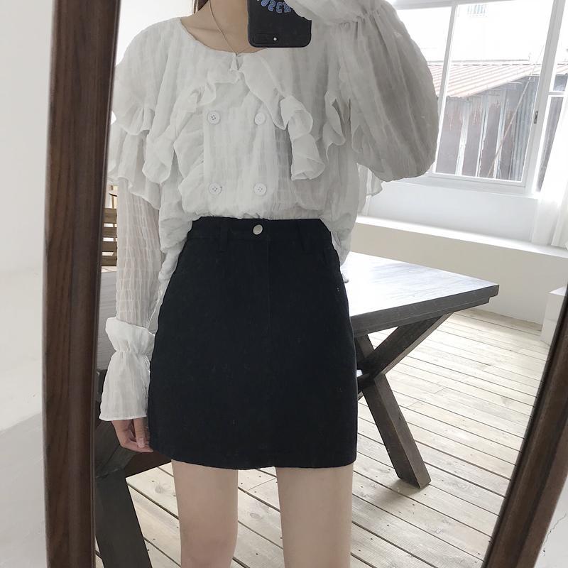 Chân váy chữ A denim lưng cao thời trang cho nữ