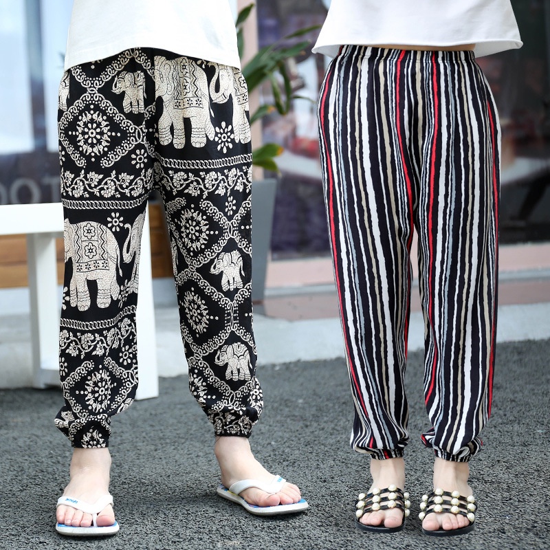 Quần Ngủ Cotton Lụa Dài Tới Mắt Cá Chân 90-150cm In Họa Tiết Xinh Xắn Phong Cách Hàn Quốc Cho Bé