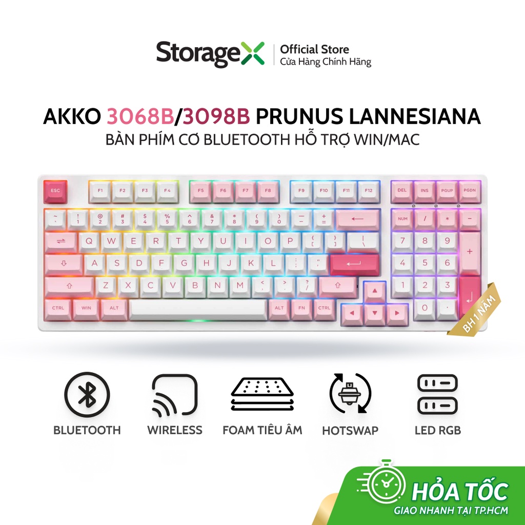 Bàn phím cơ bluetooth AKKO 3068B 3098B Multi-modes Prunus Lannesiana ( Bluetooth / Wireless / Hotswap / LED RGB )