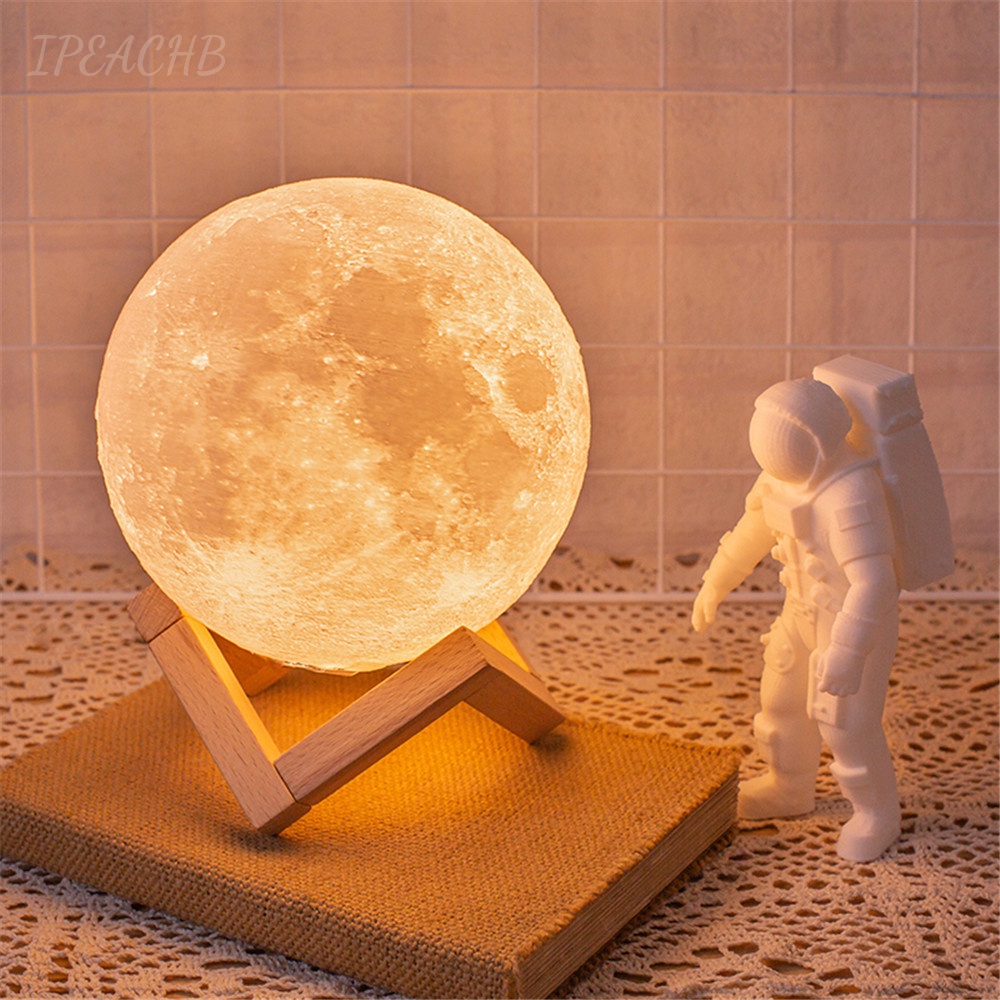 Đèn ngủ hình mặt trăng 3D tặng giá dỡ bằng gỗ để bàn trang trí, decor phòng ngủ độc đáo,quà tặng sinh nhật
