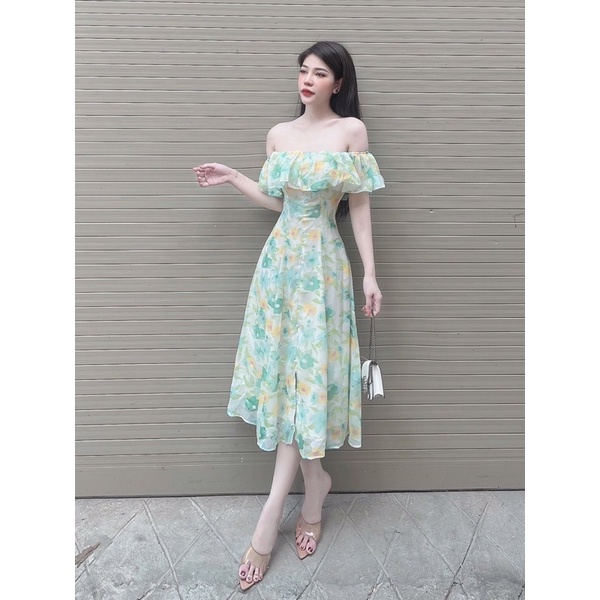 Váy Maxi Trễ Vai Nhún Eo Tôn Dáng