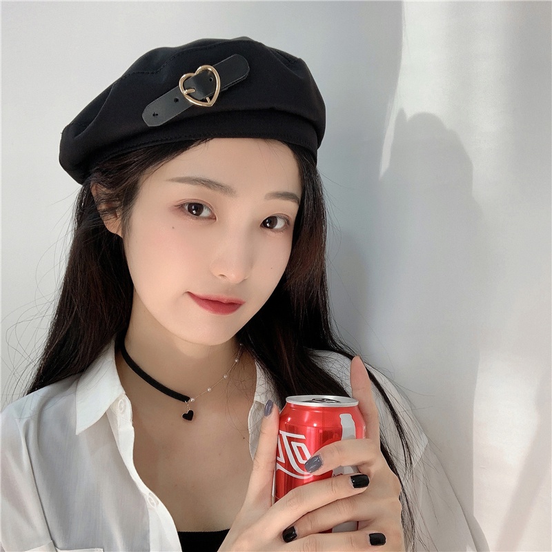 Mũ Nồi Nón Hoạ Sĩ Khuy Trái Tim Khoá Cài Thời Trang L2116