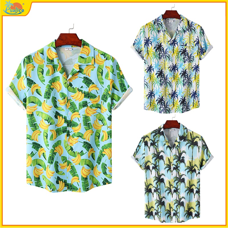 Áo Sơ Mi Đi Biển Tay Ngắn In Hoa Kỹ Thuật Số Vải Lụa Lạnh Phong Cách Hawaii Thời Trang