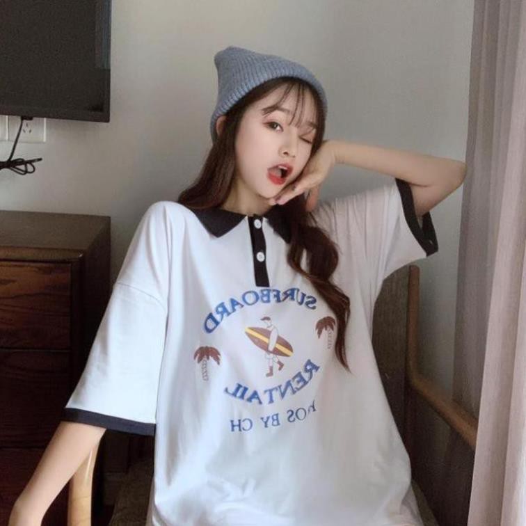 ! Áo Thun Nữ Thời Trang🍀 Áo Phông Polo Có Cổ  Đẹp Tay Lỡ Chùm Mông . New 💝 👕 *