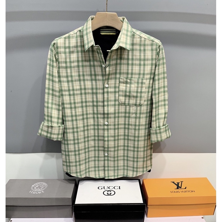 Áo sơmi nam dài tay có túi sọc caro