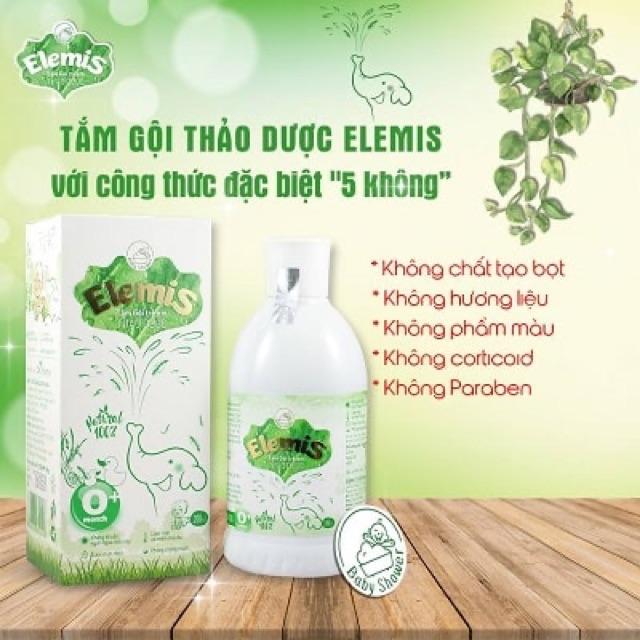 Sữa tắm gội cho bé ELEMIS 200ml, nước tắm gội trẻ em 2in1 chiết xuất thảo dược- Monnie Kids