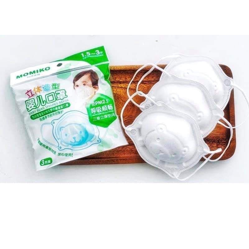 khẩu trang gấu Momiko 3D cho trẻ 0-3 tuổi ( sét 3 cái)