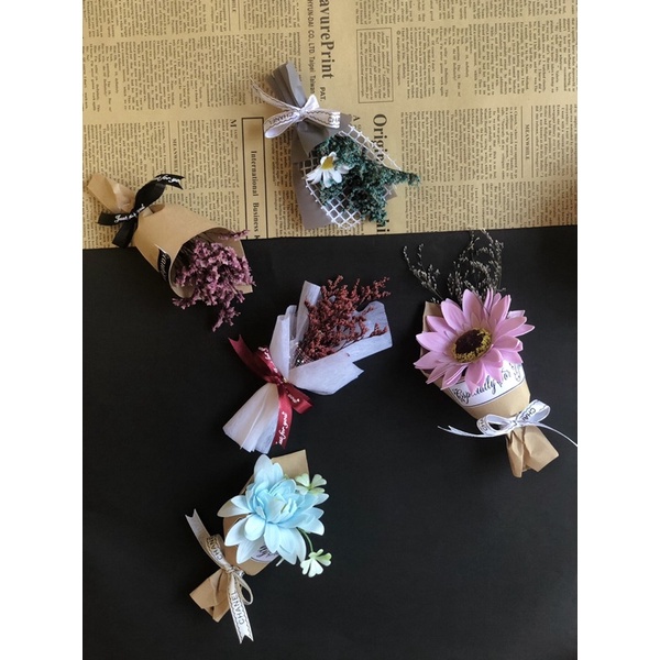 Combo 5 mẫu bó hoa mini trang trí bánh kem, decor hộp quà