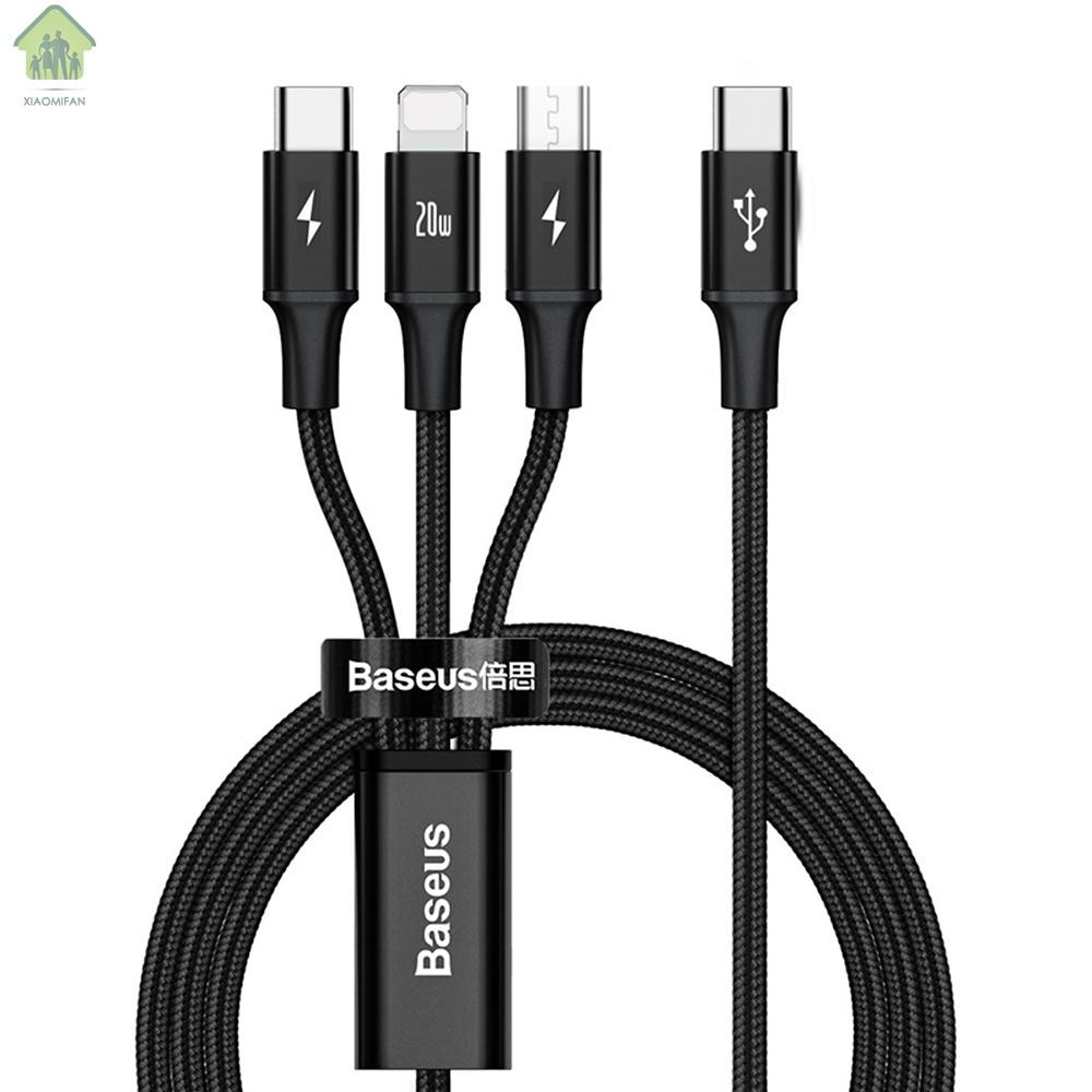 Baseus 3 in 1 Cable Rapid Series PD 20W Fast Charging Cord Type-C to Micro USB/Type-C/ Data Sync Cable Compatible