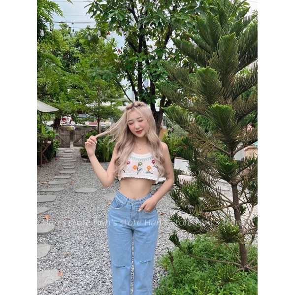 ÁO CROP LEN MÓC PHỐI VIỀN XANH SIÊU XINH