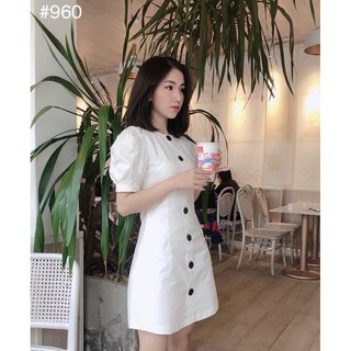 Đầm công sở nút to