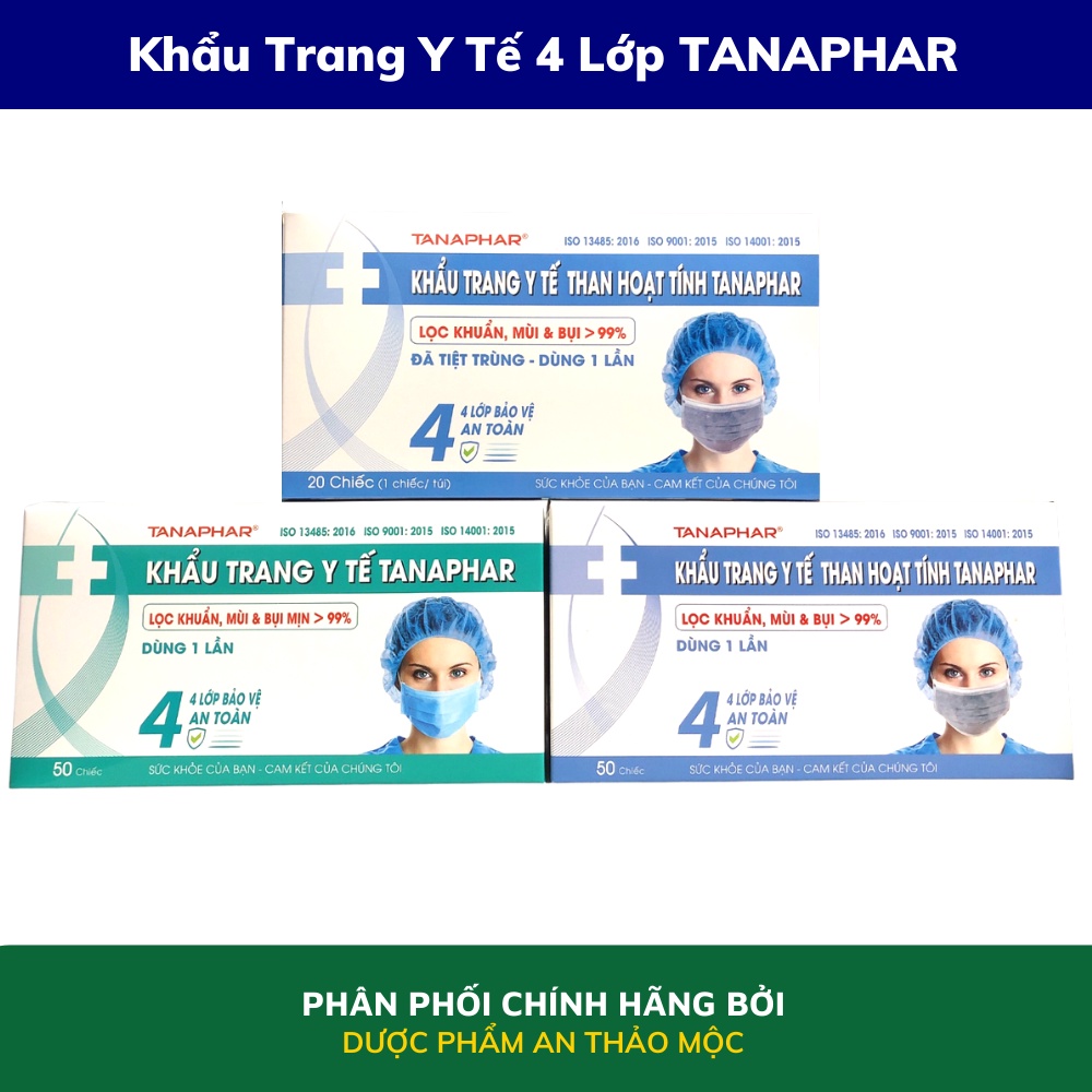 Khẩu trang y tế 4 lớp TANAPHAR ngăn cản khói bụi không kích ứng co giãn tốt tạo cảm giác thoải mái khi sử dụng