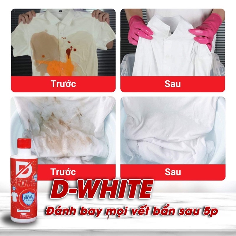 Nước Tẩy Trắng quần áo thế hệ mới D.WHITE Tẩy mốc quần áo, ố vàng, không phai màu vải