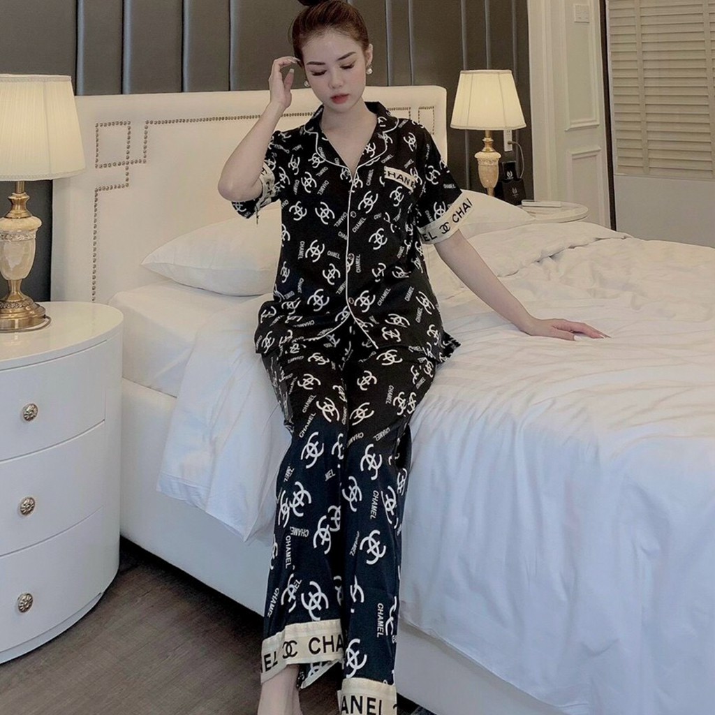 Đồ bộ Pijama lụa satin cao cấp mềm mịn, thoáng mát, tay ngắn kiểu dáng tiểu thư cực kì đáng yêu