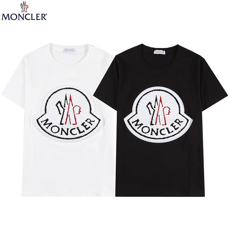 Moncler Ngắn tay áo lớn Huy hiệu chữ cái dán nhãn Flocking M Thêu K Nam và nữ Thường T-
