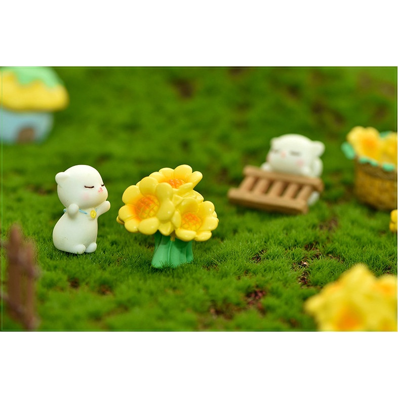 Decor bàn nhà mèo và vườn hoa hướng dương mini và phụ kiện mini trang trí cùng nhà búp bê, Dollhouse DIY