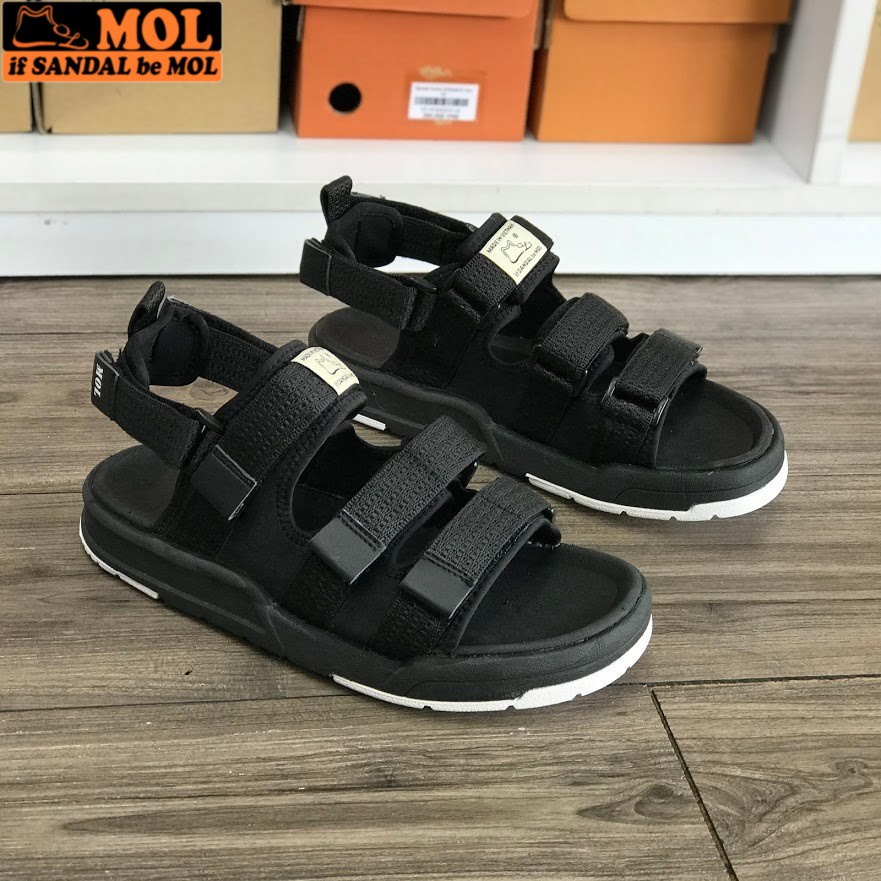 Giày Sandal MOL Unisex Nam Nữ 3 Quai Ngang Êm Bền Phù Hợp Đi Học Đi Làm Đi Du Lịch Màu Đen Trắng Mã MS1802