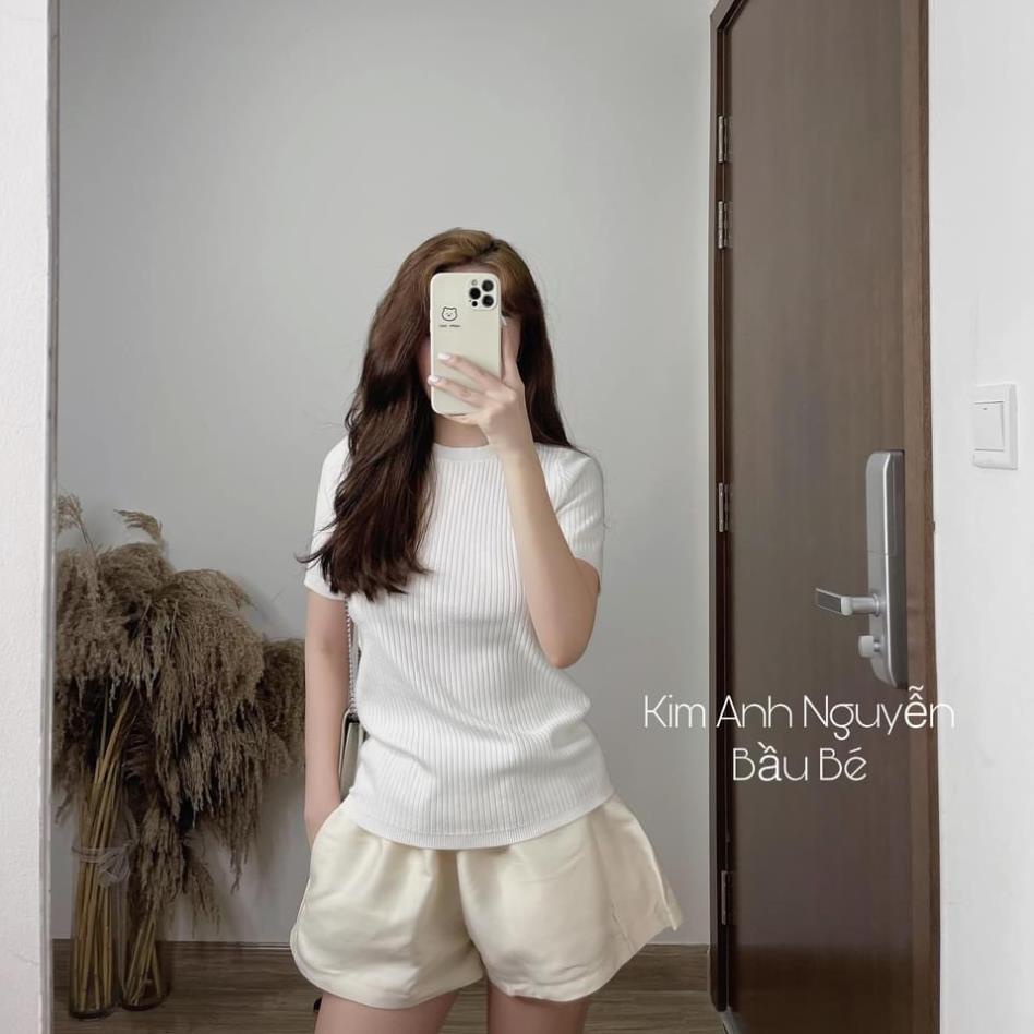 Áo Len Cộc Tay Cổ Tròn Dáng Basic, Áo Len Dệt Kim Quảng Châu Loại 1