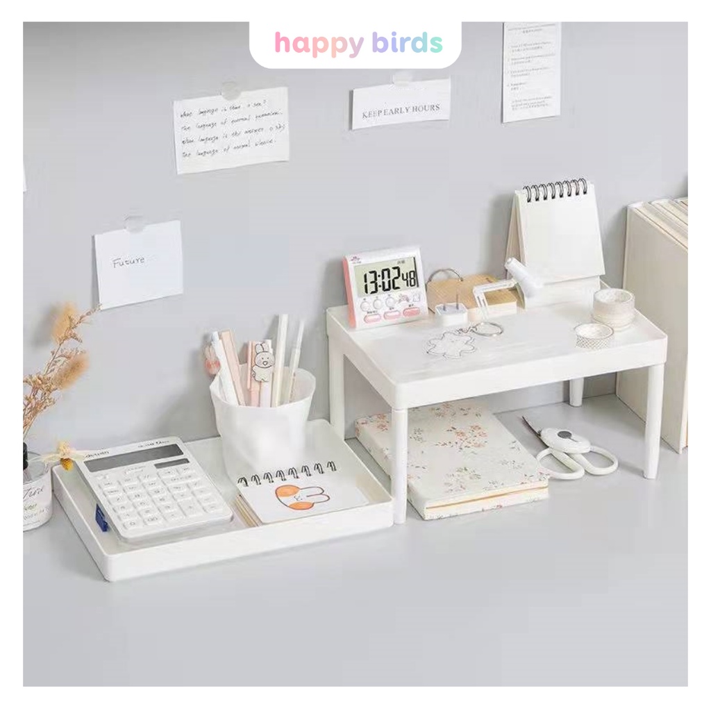 Kệ để bàn học mini 2 tầng kệ để sách đồ dùng học tập màu trắng dày dặn cứng cáp phong cách Hàn Quốc HappyBirds