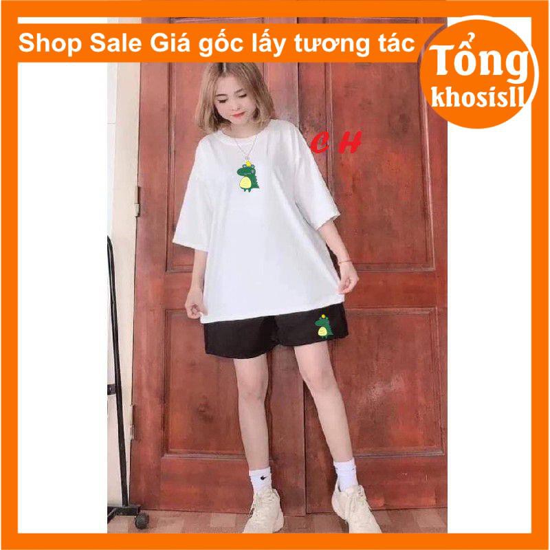 Sét đồ bộ thể thao gồm áo thun hè ngắn tay chất cotton + quần đùi ống rộng đen