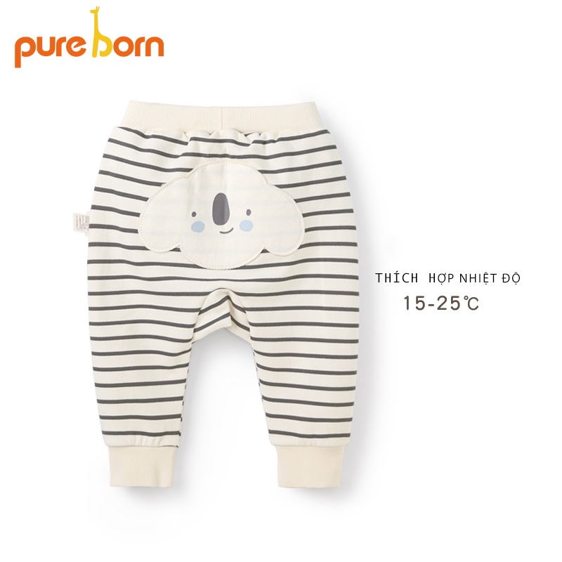 Quần Bé Trai, Bé Gái PURE BORN Vải Nỉ Da Cá Dày Ấm Mông mặt thú, Quần Dài Cho Bé Mặc Nhà Thu Đông T36