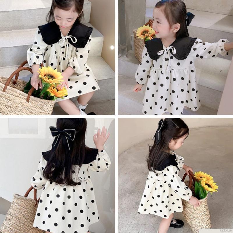 Đầm công chúa tay dài họa tiết chấm bi xinh xắn dành cho bé gái