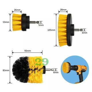 Bộ 3 đầu cọ bàn chải gắn máy Khoan cầm tay - Dụng cụ vệ sinh nhà cửa Tặng Găng Tay Bảo Hộ
