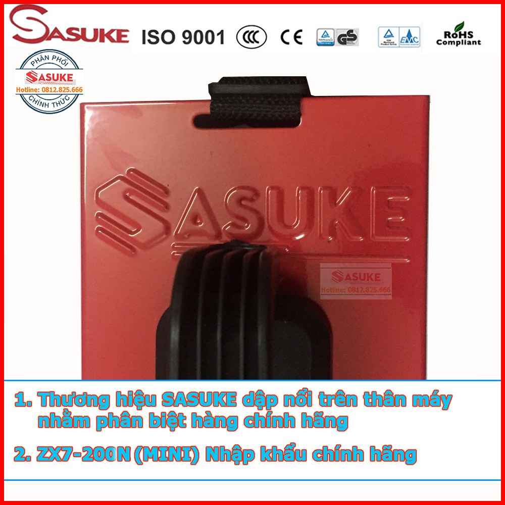 Máy hàn điện tử mini inverter Sasuke mã ZX7-200N ( Đầy đủ phụ kiện, dây hàn, dây mass, mặt nạ, găng tay da, que hàn)