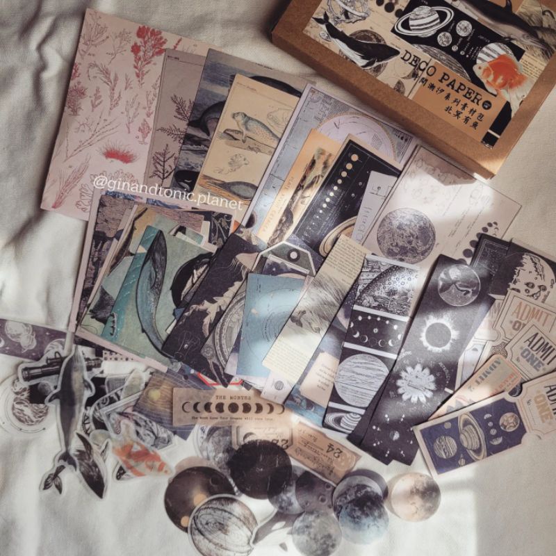Set 100 món decor vintage gồm sticker và giấy nền dùng trang trí sổ bullet journal - ginandtonic