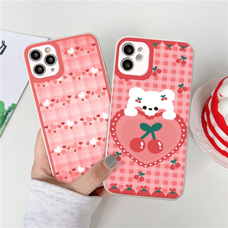 Ốp Lưng phone Họa Tiết Sọc Caro Màu Hồng Dễ Thương ốp Iphone vuông cạnh 7plus 8plus X Xr Xs Max 11 Pro Max 12 Pro Max 12