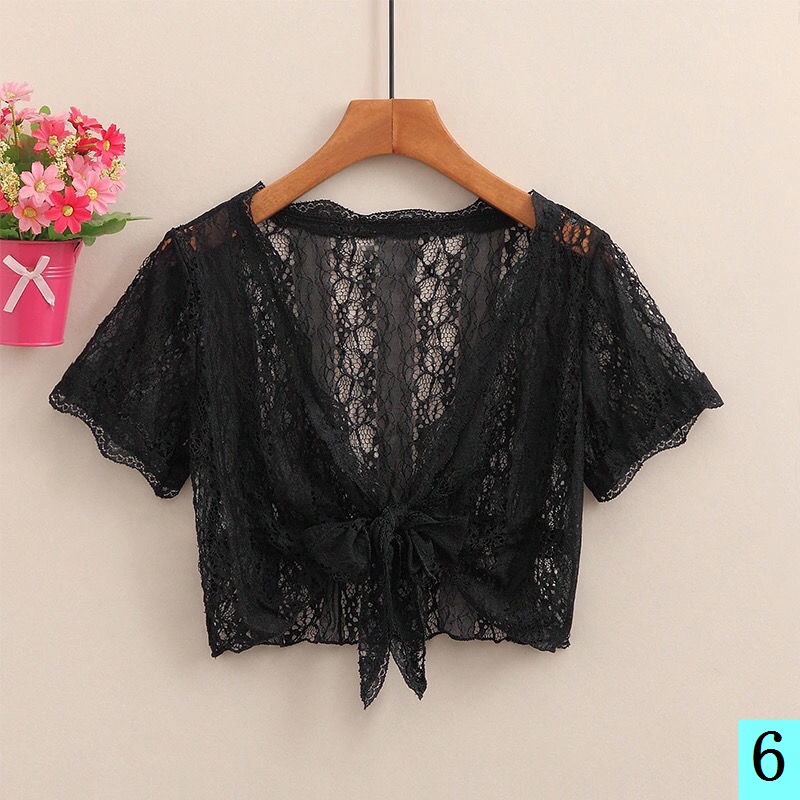 Áo Khoác Ren Ngắn Mỏng Mặc Ngoài Che Nắng Phong Cách Hàn Quốc Thời Trang Mùa Hè Dễ Phối Đồ Cho Nữ