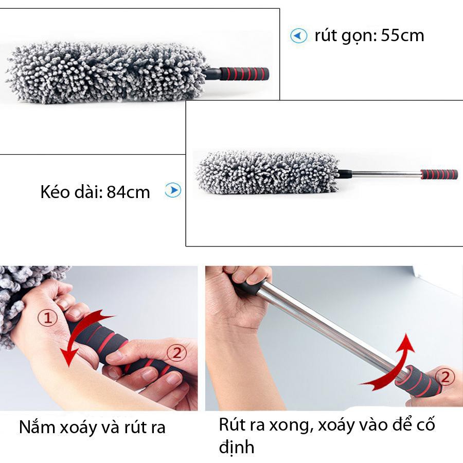 Chổi Lau Bụi Sợi Dầu Đa Năng, Vệ Sinh Xe Ô Tô Nhà Cửa, Cán Rút Gọn - HV Store 1008