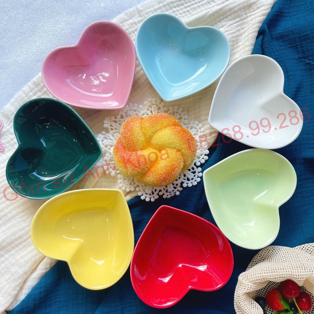 Bát Đĩa sứ Decor Chén Dĩa Sứ Dễ Thương Cute Cao Cấp bát chấm, bát ăn dặm hình trái tim xinh yêu.