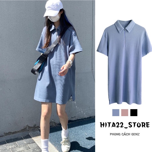 Váy tăm polo nữ ngắn tay mùa hè cổ áo khóa phong cách đại học HITA22_STORE.