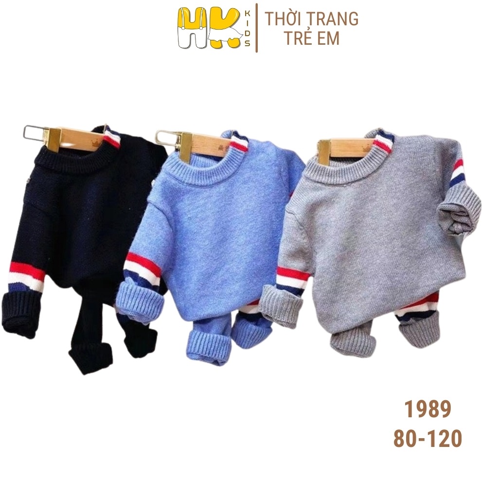 Bộ len cho bé trai từ 1-6 tuổi, chất len cao cấp mềm mịn đanh lì, họa tiết sọc kẻ 3 màu - HK KIDS (mã 1989)