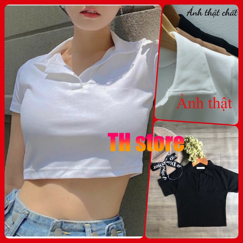 [MÃ TH6739 GIẢM 20% TỐI ĐA 30K ĐƠN TỐI THIỂU 500K] Áo croptop polo cổ bẻ nữ Thun borip