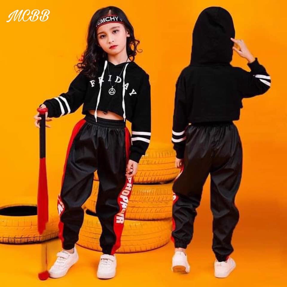 Bộ hip hop bé gái chất thun cotton sang chảnh sành điệu 5 màu phối như hình